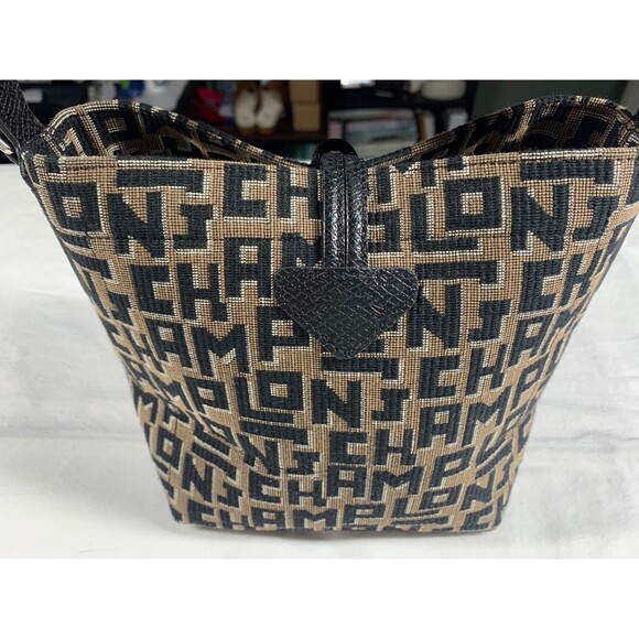 Longchamp Roseau Monogram Print Shoulder Bag Crossbody Black Tan – Hard to Find - Picture 5 of 14